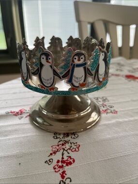 Glitter Penguin Pedestal Candle holder